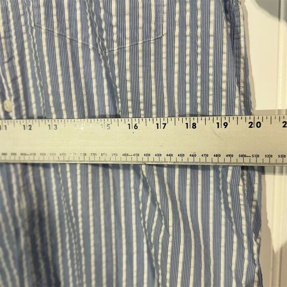 Johnston & Murphy Men’s Shirt Medium Blue White Stripe Cotton Button Down Preppy - Picture 5 of 8